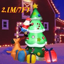 Arbre de Noël 21m Décoration géante Modèle de jouet gonflable chien Santa Claus Builtin LED de Noël cadeau en plein air décortiqué 240407