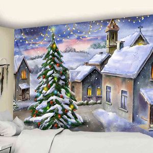 Tapis d'arbre de noël suspendu au mur, cadeau de vacances, bonhomme de neige, dessin animé Kawaii, sorcellerie, Art Hippie, décoration de maison, J220804