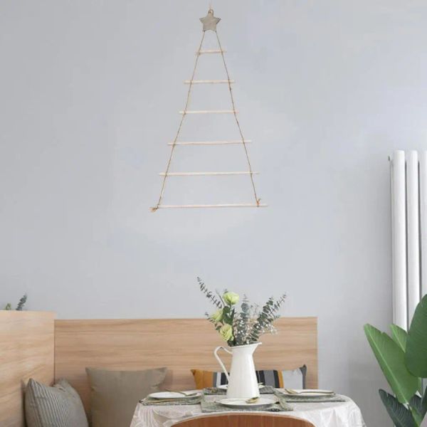 Artesanías de árboles de Navidad Muro colgante Diy Diy Jute String String Wooden Ladder Chic para Navidad Vendedor de jardín de vacaciones Decoración