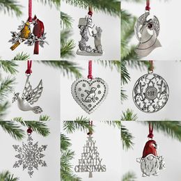 Pendentif décoratif pour arbre de noël, ornements métalliques suspendus, père noël, flocon de neige, arbre de noël, bonhomme de neige, couronne d'animaux
