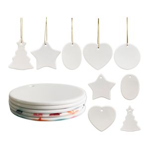 Décoration d'arbre de Noël sublimation double taille bricolage impression ornements en céramique Benelux coeur rond étoile flocon de neige avec chaîne en or FY4353