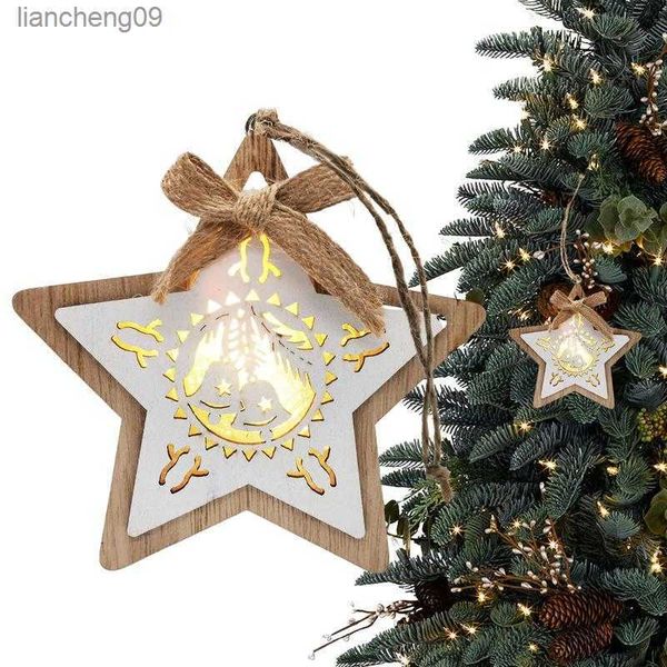 Decoración de árbol de Navidad Colgante de madera para árbol Colgantes decorativos con luz LED Adorno colgante para fiesta Árbol de Navidad Pared L230620