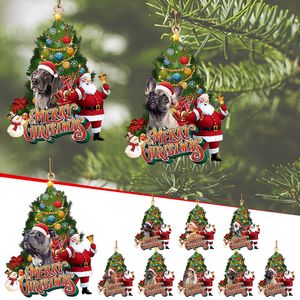 Kerstboomdecoratie Leuke hond Santa Claus Houten Ornament Xmas Hanging Hanger Gift