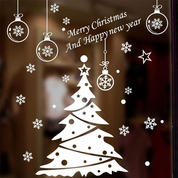Décoration d'arbre de Noël fenêtre en verre stickers muraux festival décor à la maison bonne année autocollants papier Y201020