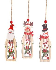 Kerst Tree Decoratie Hangende houten holle Santa Snowman Rendier carve hanger ornamenten Xmas Holiday Party gunsten XBJK19108392002