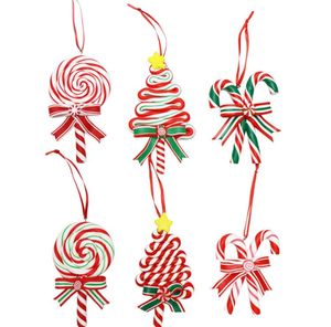 Kerstboomdecoratie ornament gesimuleerde zachte klei lolly lolly rood witte snoepriet boom hangers kerstdecor voor huis SN4917