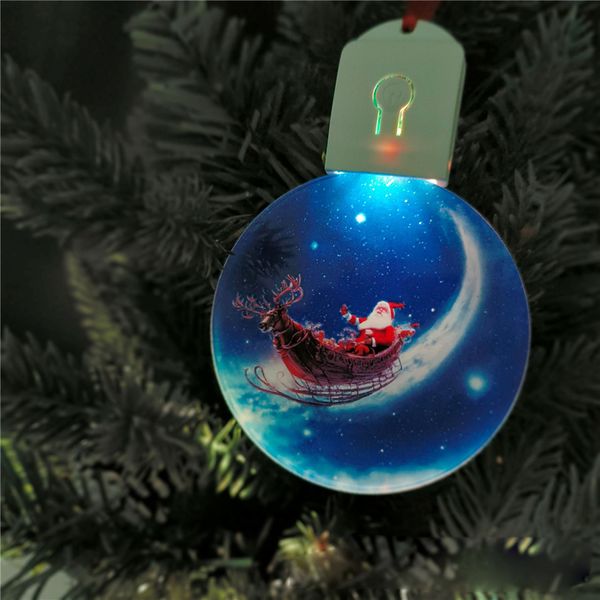 Décorations d'arbre de Noël Lumière acrylique par sublimation Pendentif de Noël Père Noël Bonhomme de neige Ornements de Noël Ornements décoratifs suspendus pour Noël