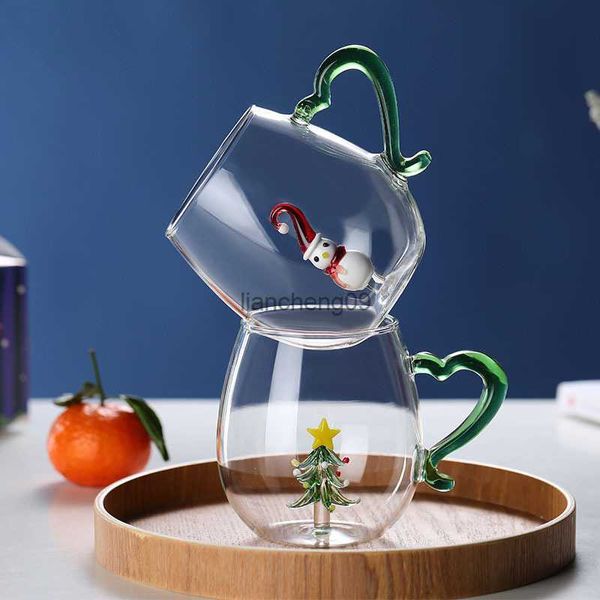 Arbre de Noël Cerf Tasse À Café 300ml Animaux Mignons Enfant Eau Tasse À Thé Verre À Vin pour Flûtes À Champagne Verre De Lait À Haute Borosilicate L230620