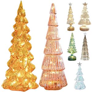 Kerst Tree Glass Night Light for Home Xmas Party Romantic Sfeer Desktop ornamenten Led Luminous Decoration 240427