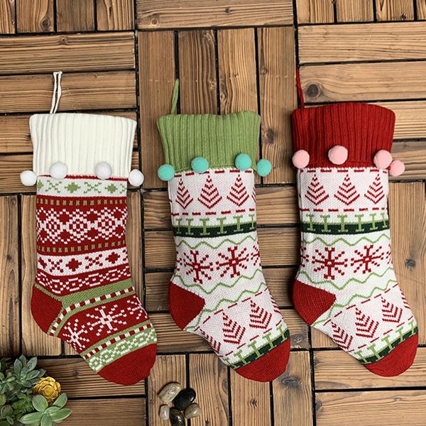 Arbre de Noël Suspendu Décoration Tricot Bas De Noël Dessin Animé Chaussettes Père Noël Enfants Cadeau Chaussette Sac Parti Décor Fournitures BH4958 WLY