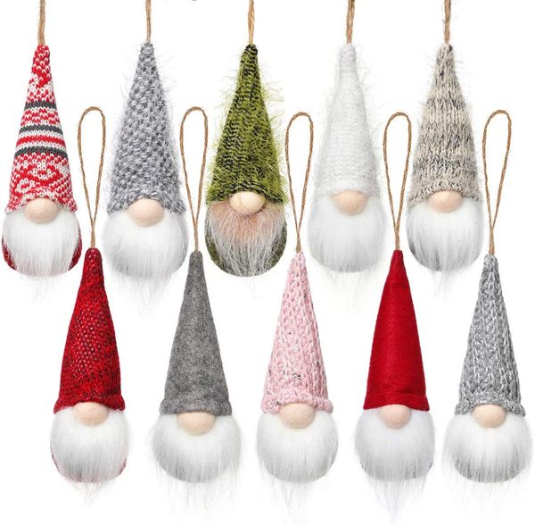 Juego de 10 adornos de gnomos colgantes para árboles de Navidad, elfo de Papá Noel de felpa hecho a mano sueco para decoraciones del hogar decoración de vacaciones