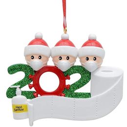 Kerstboom Ornament Groeten 2020 Party Accessoires Familie Social Distancing Hanger Gezichtsmaskers Hand Sanitize Gratis Verzending