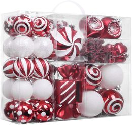 Ornements d'arbre de Noël, ensemble de décorations d'arbre de Noël incassables en canne à sucre 108ct rouge et blanc, assortiment de boules décoratives suspendues Ornam