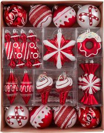 Ornements d'arbre de Noël, ensemble d'ornements de boule de Noël incassables rouges et blancs de canne à sucre de 60 carats, décorations d'arbre suspendues décoratives assorties