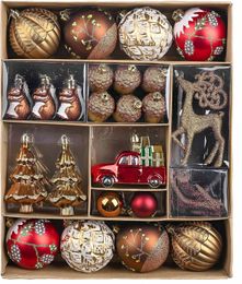 Kerstboomversieringen, 60ct rode en bruine onbreekbare kerstballen decoratieset, bos hangende boomornament bulk voor kerstvakantie