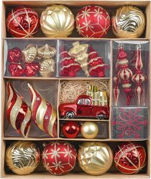 Kerstboomversieringen, 60ct rode en gouden onbreekbare kerstballen decoratieset, luxe hangende boomornament bulk voor kerstvakantie