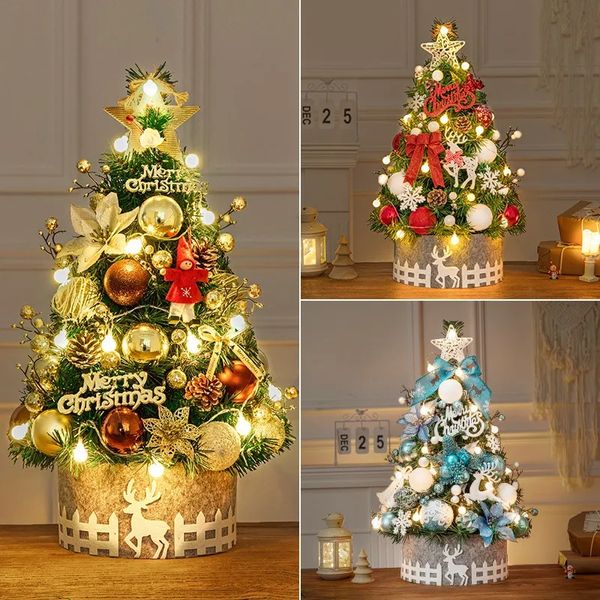 Paquet d'arbre de noël, décoration de bureau domestique 45/60cm, petit ensemble avec lumières, matériaux de décoration de noël