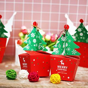 Kerstboom Patroon Jar Sugar Doos Particode Papier Gunst Gift Sweets Dozen Carrier Tassen Merry Christmas Party Decoration