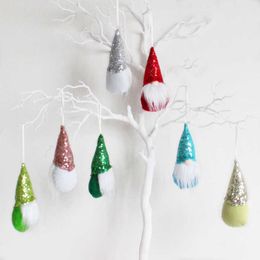 Kerstboom hanger hangende gebreide pailletten gezichtloze baby pop dwerg ornamenten decoraties breien handmatige kleurrijke doek plastic kekante de arbol de navidad