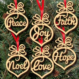 Kerstboom Hangers Decoraties Houten Hol Letter Ornament Xmas Hanging Tags Embellishments Crafts Holiday Festival Decor