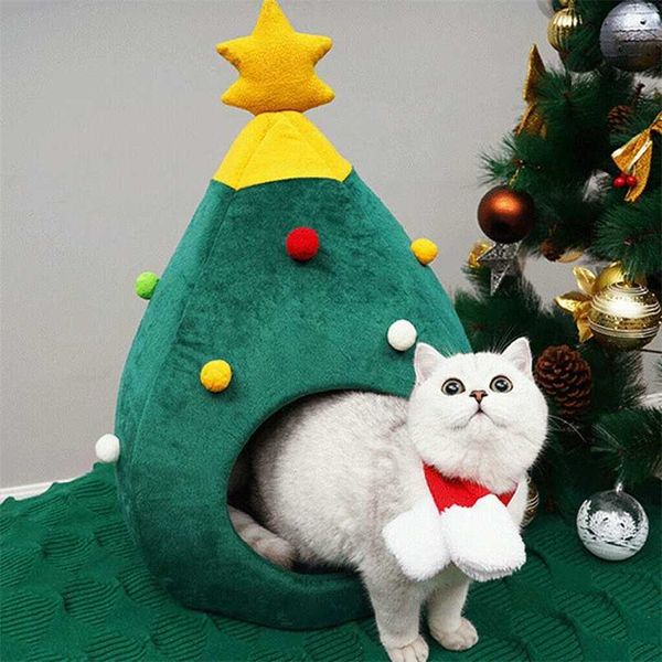 Forma del árbol de Navidad Perro Cama para gatos Casa Nido suave Forma del árbol Cama para mascotas Gato Invierno Cama cálida Cueva Tienda Accesorios para mascotas 2101006