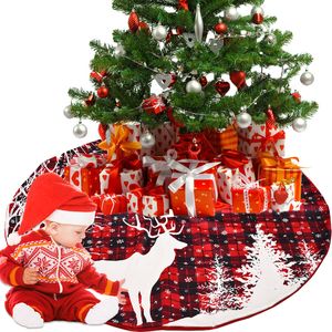 Falda de árbol de Navidad Patrón de copo de nieve de reno a cuadros de búfalo rojo y negro Decoración de Navidad Decoración de habitación familiar PHJK2111