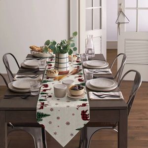 Arbre de Noël Snowflake Snowman Table Runner Elk Pattern Table Runner Wedding Kitchen Dining Coffee Table Table Année Decoration 240325