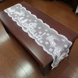 Tree de Noël Snowman Santa Table Runner White Lace Snowflake Table Couvre pour la nappe de mariage d'anniversaire de la nappe pour le mariage de la fête de Noël