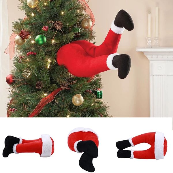 Árbol de Navidad Stick Out Santa Kicking Legs para Chrismas Tree Ornamento decorativo para puerta Interior Decoración de felpa Decoraciones w-01181