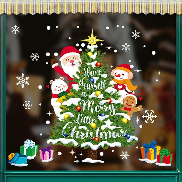 Pegatinas para árboles de Navidad, adornos navideños para ventanas de cristal, pegatinas estáticas de muñecos de nieve, adornos para fiestas navideñas, pegatinas de alces