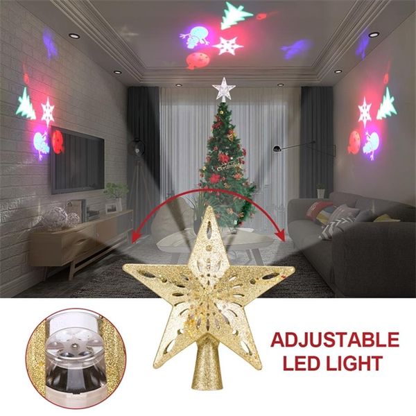 Arbre de Noël Top Light Forme d'étoile réglable LED Tempête de neige Bonhomme de neige Stripe RGB Projecteur Lumières Décoration de Noël EU PLUG 2010245j