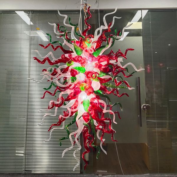 Lámparas colgantes de árbol de Navidad, lámparas de araña de cristal soplado a mano de Color rojo verde típico, cadena LED, luz colgante, luz interior para el hogar