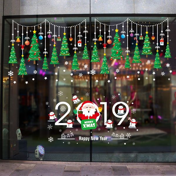 Autocollant de porte en verre de devanture de magasin de décoration de fenêtre d'arbre de Noël XH6255