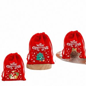 Kerst Veet -tassen Teken Candy Biscuits Pak Red Bracelet Sieraden Verpakking Tassen Merry Christmas Storage Bags I5is#