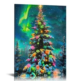 Kerstmuur Art Decorations, Smart App Control, Christmas Tree Snowy Aurora, Custom Glow, Hanging Christmas Pictures