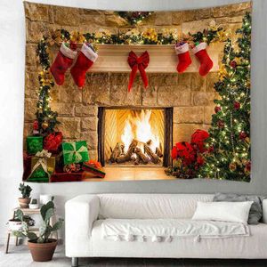 Noël mur tapis fond montage tapisserie cheminée rouge chaussettes chambre chambre décor à la maison J220804