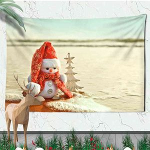 Kerstmuur hangen Kerstmis open haard huisdecor sneeuwmensen tapijten grote sizetapetry J220804