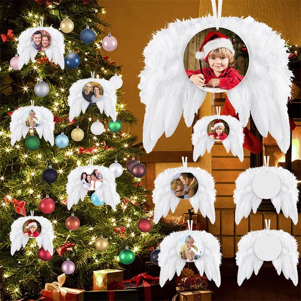 Adorno de alas de ángel blanco navideño, decoración colgante de plumas con sublimación, colgantes de MDF en blanco para manualidades de árboles de Navidad, alas de ángel DIY