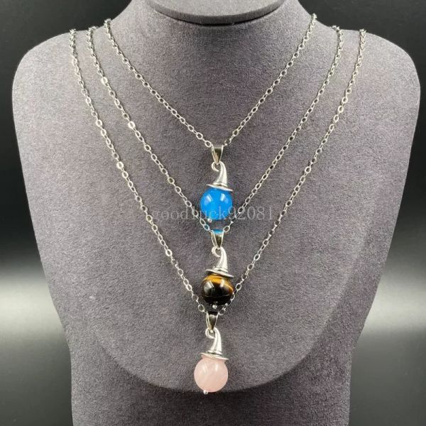 Pendentifs de noël en pierre de sorcière, chapeau de père noël pointu et magique, opale en cristal, collier à la mode, cadeau de guérison Reiki, vente en gros