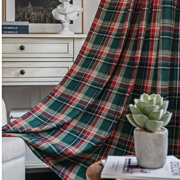 Tenda per finestra natalizia Tende in cotone e lino scozzesi rossi verdi Tende mantovana in stile country retrò americano per la cucina 240115