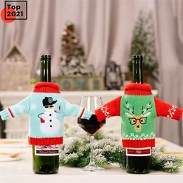 Couverture de bouteille de vin de noël, vêtements tricotés, motif de cloche de bonhomme de neige, sac de bouteilles de fête de noël, décorations de cuisine C mok1