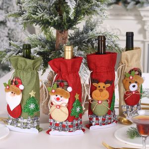 Couverture de bouteille de vin de noël, décor de joyeux noël pour la maison, décor de Table de bonhomme de neige, cadeau de noël, bonne année, Navidad