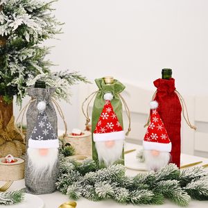 Noël Bouteille De Vin Couverture En Peluche Gnomes Champagne Cadeau Sac De Noël Table Ornements Dîner Party Decor PHJK2109