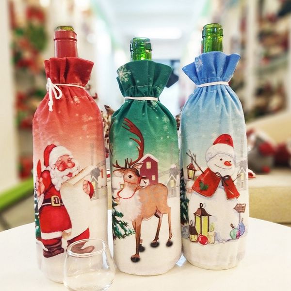 Cubiertas de botellas de vino de Navidad Papá Noel Muñeco de nieve Vinos Botellas Cubierta Ciervo Bolsa de regalo de Navidad Año Nuevo Decoración de mesa de Navidad BH7131 TYJ