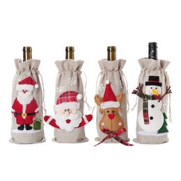 Kerstwijn cadeauzakken jute trekkoord wijnfles zakken met touw voor kerstcadeau vakantiefeesten