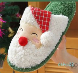 Noël hiver adulte pantoufles Couples femmes hommes père noël dessin animé ménage coton vadrouille en peluche doux chaud pantoufle fête de vacances