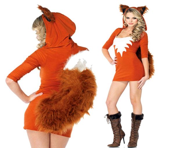 Tema de invierno de Navidad Costume Faux Fur Animal Uniforme Halloween Plush Squirrel Outfits Orange Sexy Carnival Cosplay Fox Costume7301488