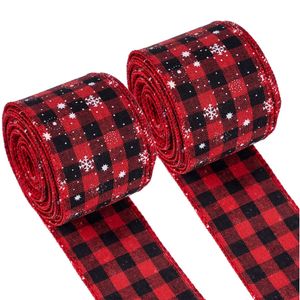 Kerst Wired Linten Rood Zwart Buffel Plaid Sneeuwvlok voor Kerstmis DIY Wrapping Wedding Floral Bow Craft Phjk2111