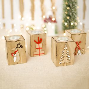 Christmas Wood Candle Holder Ornamenten Mini Christmas Candlestick Tafellamp voor theelicht Decoratie W-00906