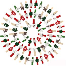 Kerst houten clips Xmas Tree Photo Pin Elk Gloves Snowflake Clettes voor Home School Art Craft Decor KDJK2210